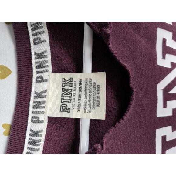 Victorias Secret PINK XS V neck Sweater Shirt Maroon Red Logo - Picture 2 of 2
